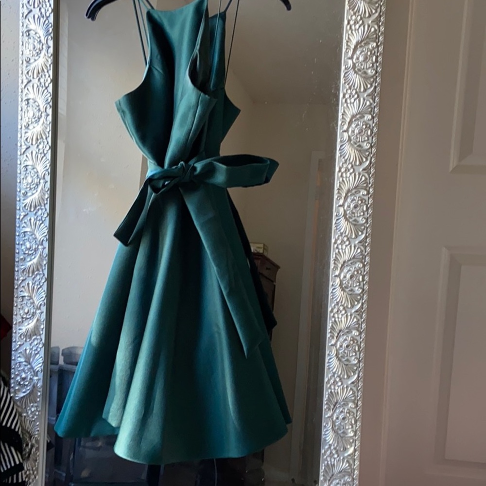 Green satin Gianni Bini flare dress